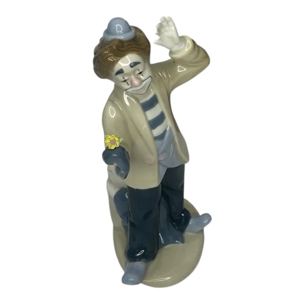 Vintage Paul Sabastian Porcelain Clown Figurine with Flower